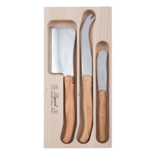 Andre Verdier Cheese Set Olive Wood 3 Piece with Spreader